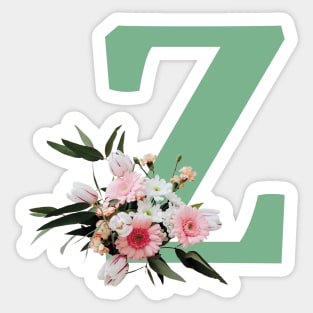 Letter Z green with colorful flowers Sticker